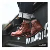 Stivali da motociclista neri Scarpe casual in pelle americane da uomo Stile britannico Retro Lavoro da uomo Stivaletto con lacci a testa grande Plus Size48 231018