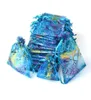 Blue Coralline Organza Drawstring Jewelry Packaging Pouches Party Candy Wedding Favor Gift Bags Design Sheer with Gilding Pattern 8111355