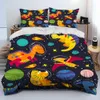 Ensembles de literie Dessin animé dinosaure espace mignon Dino enfants cadeau couette ensemble housse de couette lit couette taie d'oreiller roi reine taille 231017