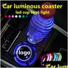 2X Auto LED Licht Tasse Halter Motiv Innen USB Colorf Atmosphäre Lichter Lampe Trinken Anti-Slip Matte Produkte Drop Lieferung dhvt2