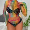 Conjunto sexy Rainbow Pride Fishnet Vestido Body Hollow Out Lencería Damas Color Show Hip Mono 18 231017