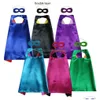 27Inch Double Side Plain Halloween Christmas Costumes Superhero Cosplay Cape With Mask Set Party Favor Kids Child 6 Solid Colors Fo