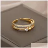 Anneaux de mariage Anneaux de mariage Zircon coeur ouvert pour les femmes or Sier couleur acier inoxydable réglable femme bague de fiançailles bijoux Jewe Dhxuc