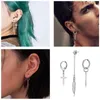 Hoop Earrings 12 PCS Men Stainless Steel Huggie Dangle Feather Kpop With Hinged Long Chain Pendant For Unisex Women