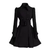 Women's Wool Blends Women Winter Coat Thick Midi Length Solid Color Double-breasted Lapel Keep Warm A-line Loose Hem Tight Waist Lady Dress Jackets 231017