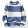 Herrenpullover Amerikanischer Trend Mode Strickpullover Männer High Street Allgleiches Persönlichkeitspullover Qualität Warm Gestreift Y01