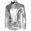 Chemises habillées pour hommes Chemise à revers boutonnée pour hommes Chemise à manches longues pour hommes Brillant Casual Glitter Mode Élégant