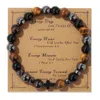 Perle di occhio di tigre in pietra naturale Bracciale con croce in ematite Scheda messaggio Gioielli in carta kraft Perline di equilibrio Bracciale Reiki Buddha con pietra di preghiera Yoga per donna