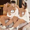 Women's Sleepwear Winter Couple Pajamas Sets Women Men Korean Leisure Wear Cartoon Bear Loungewear Pyjamas Suit Thickening Homewear