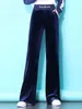 Calças femininas cintura alta veludo perna larga mulheres coreano escritório baggy calças retas casual elegante ol sweatpants moda spodnie