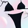 Biquínis estampados com letras vintage, roupa de banho feminina sexy com corrente dividida, com gravata, verão, festa na piscina, spa, praia, sutiã, cuecas, tangas 4659157