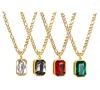 Pendant Necklaces ASON 316L Stainless Steel Retro Colorful Square Crystal For Women Exquisite Link Chain Jewelry CZ Party Gift