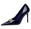 Rhinestone Women Pumps Patent Leather High Heels Luxury Banquet Shoes Sexy Party Shoes Stilettos Lady Heel