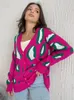 Puntos de mujer Mujeres Leopardo Otoño Suéter Cardigan Suelto Manchado Impreso Mujer Invierno Elegante Maxi Suéteres Solo Pecho Punto Top
