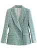 女性のスーツ女性2023カジュアルコートスプリングシックな華やかなボタンツイード長いピンクのブレザーフェム厚い緑のジャケットブルー