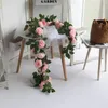 Christmas Decorations Pink Silk Peony Rose Flower Rattan Artificial Ivy Wedding Party Wall Hanging Garland Home Garden Decoration Green Plants 231017