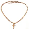 18K Solid Gold G F 4mm italiensk Figaro Link Chain Halsband 24 Kvinnor Herr Jesus Crucifix Cross Pendant274p