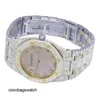 Audpi Watch Automatic Movement Mens Womens Watches Ladies Audpi Royal Oak 35MM 18K/Steel Pink Dial Diamond Watch 125 Ct HBAM