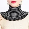 Scarves Winter Hedging Striped Snood Wool Knit Pullover Fake Collar Women's Elastic Protect Cervical Spine Warm Scarf Neck Guard Bib T7