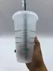 710ml Plastic Mugs Tumbler Reusable Clear Drinking Flat Bottom Pillar Shape Lid Straw Cups mug