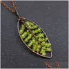 Pendant Necklaces Leaf Reiki Healing Stones Necklaces 7 Chakra Crystal Tree Of Life Colorf Natural Gemstone Leaves Pendum Pendant Neck Dhuzb