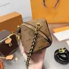 Alte Blumen-Designer-Mini-Kosmetiktasche mit diagonalem Reißverschluss, bedrucktes Muster, goldenes Schloss, gewebte Kette, abnehmbarer Lederriemen, 13 cm, luxuriöse Damen-Crossbody-Schulterhandtasche