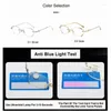 Solglasögon anti Blue Light Reading Glasses Women Presbyopic Rimless Eyewears Female Diamonds Recept Eglaslasses Vision Care 0.0- 4.0