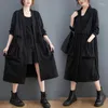 Женские плащи, японский корейский стиль, с открытыми карманами, шикарная темно-черная осенняя верхняя одежда для девочек, модная женская повседневная весенняя одежда