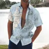 Mäns avslappnade skjortor Holiday Hawaiian Beach Ocean Boat Mönster Toppar beskurna överdimensionerade blusdesignkläder 2023