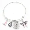 Neu eingetroffener Snap-Schmuck Hope Ribbon Brustkrebs-Bewusstsein Pink Ribbon Angel Wing Charm Erweiterbarer, verstellbarer Draht-Snap-Armreif 2578