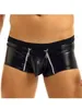 Underbyxor S-5XL Två dragkedja Öppna Crotch Pu Leather Mens Boxer Briefs Konvex Pouch Sexiga Boxershorts Calzoncillos Tights Trucks Underwear