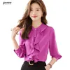 Camicette da donna NAVIU Camicia viola da donna High End Autunno Temperamento elegante formale manica lunga da ufficio da donna Top da lavoro bianco