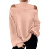 Women's Blouses Women Fall Spring Top Hollow Out Off Shoulder Lady Elastic Blouse Rhombus Texture Long Sleeve Soft Casual