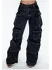 Dżinsy dżinsowe multi kieszeni Projekt osobowości Solidny kolor Y2K workowate Jean High Street Hip Hop Wide Leg Casual Prosty High Jean 231018