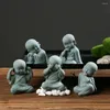 Figurine decorative Zen Bonsai Accessori da giardino Ornamenti Scultura artigianale in pietra arenaria Simpatica statuetta di mini monaco Statua di Buddha del bambino