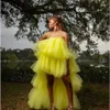カジュアルドレス黄色のレイヤードチュールの女性ドレス2022ドレープハイロウサマーポーシューティングガウンズガールプロムパーティーカスタマイズ286Q