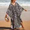 Robes de soirée 2023 été motif zèbre moyen tissage Robe Extra Large plage Blouse Bikini crème solaire Robe vacances Robe ample