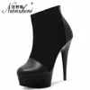 Boots Concise Platform Ankle Fashion Stripper Heels Women 13cm Catwalk Open Toe Flock Big Nightclub Stage Show Models