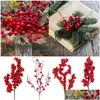 Décorations de Noël 5pcs Baies Branches de pin Artificielle Baie rouge Couronne Arbre pour la maison Fête de Noël Ornements Drop Livraison Dh6Fu