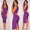 Casual Dresses Whole Sexy V Neck Cut Out Black Purple Kne Length Women Summer Bandage Dress 2021 Fashion Evening Party Vestid2445