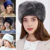 BeanieSkull Caps Russian Women Faux Fur Hat Autumn Winter Round Flat Cap Girl Warm Soft Fur Caps Muti-Color Crownless Circle Headgear 231017