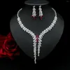 Chaînes 925 Silver Aiguille Mode Exagéré Zircon Ensemble Robe De Mariée Boucles D'oreilles Collier Soirée Pour Les Femmes