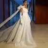 Superbe robe de mariée trapèze en Organza, asymétrique épaule dénudée, grand nœud froncé, longue traîne, robes de mariée personnalisées, grande taille