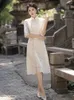 Abbigliamento etnico Autunno Vintage Elegante colletto alla coreana Manica a sette punti Qipao Donna Abito cinese Cheongsam in pizzo AoDai diviso