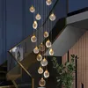 Escada longa led iluminação pingente de luxo lâmpada cristal villa hotel iluminação pingente pós moderna rotativa luz pingente da escada