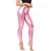 Leggings da donna Pantaloni in ecopelle lucida metallizzata Collant con cinturino elastico per costumi da ballo da discoteca Costume da palo 231018