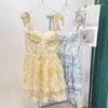 Casual Dresses 2023 Summer Ruffles Spliced Chiffon Printed Suspender Women Mini Dress