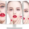 Kompaktowe lusterka Makijaż LED LUNEK Makijaż White Trifold Mirror 21 LED Vanity Mirror oświetlone lustro z ekranem dotykowym Podwójne zasilanie 231018