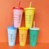 710ml Plastic Mugs Tumbler Reusable Clear Drinking Flat Bottom Pillar Shape Lid Straw Cups mug