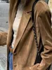 Womens Jackets Office Lady Blazer Coat Autumn Fashion Brown Single Breasted Suede Female Long Sleeve Turndown Collar Outwear 231017